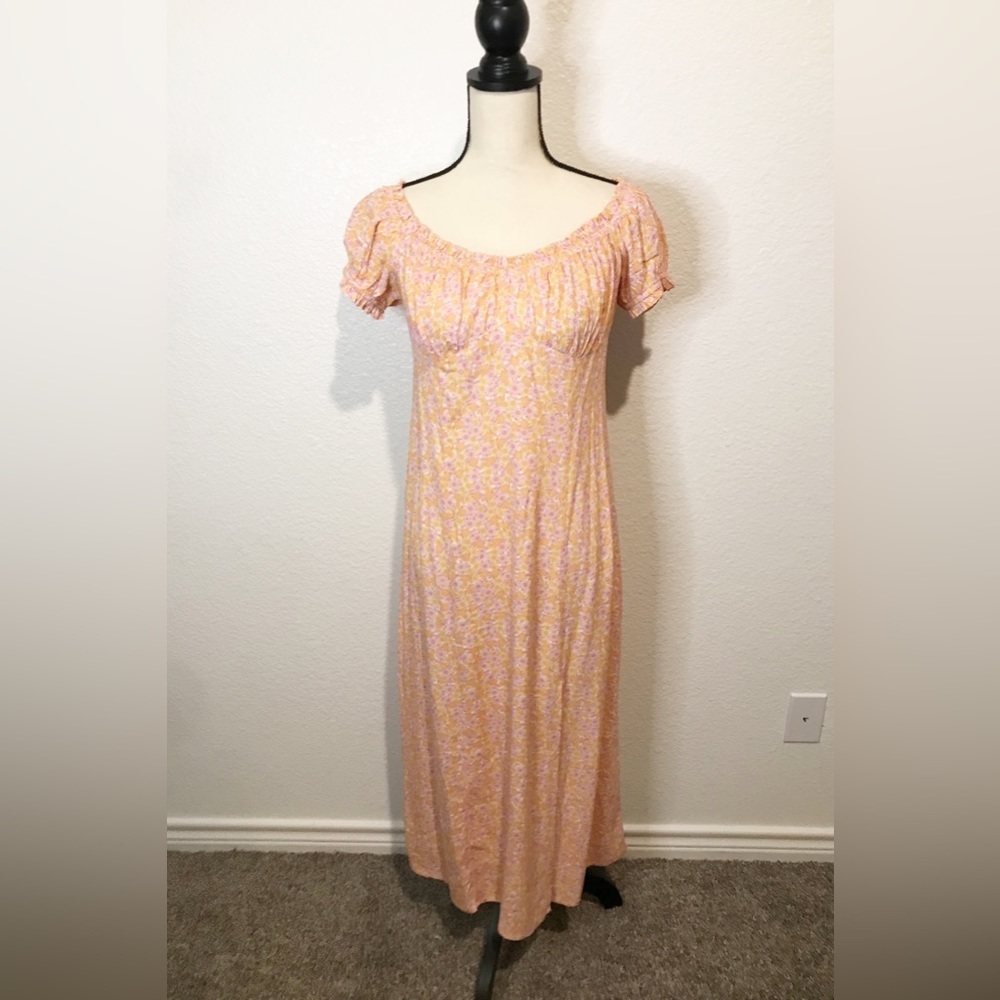 NWT H&M off shoulder or on orange and pink floral maxi dress size medium